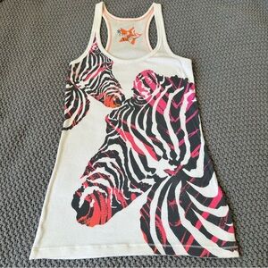 Nollie Women’s Zebra Animal Print White Pink Tank Top Size: Large
